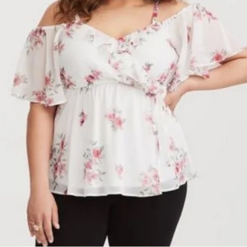 Torrid White and Pink Floral Blouse